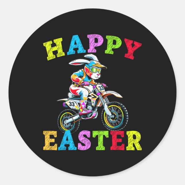 Cool Easter Bunny Motorcycle Happy Easter Day, Bik Classic Round Sticker (Front)