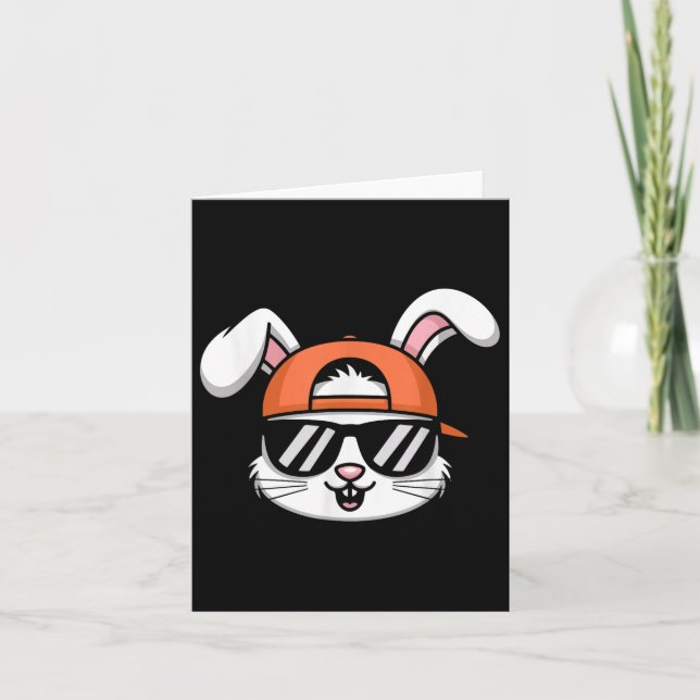 Cool Easter Bunny With Hat Funny Boys Kids  Card (Front)