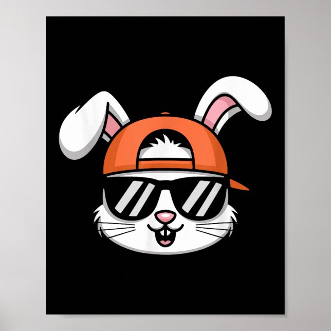 Cool Easter Bunny With Hat Funny Boys Kids  Poster (Front)