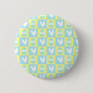 Cool Easter Chequerboard Pattern Rooster Eggs 6 Cm Round Badge