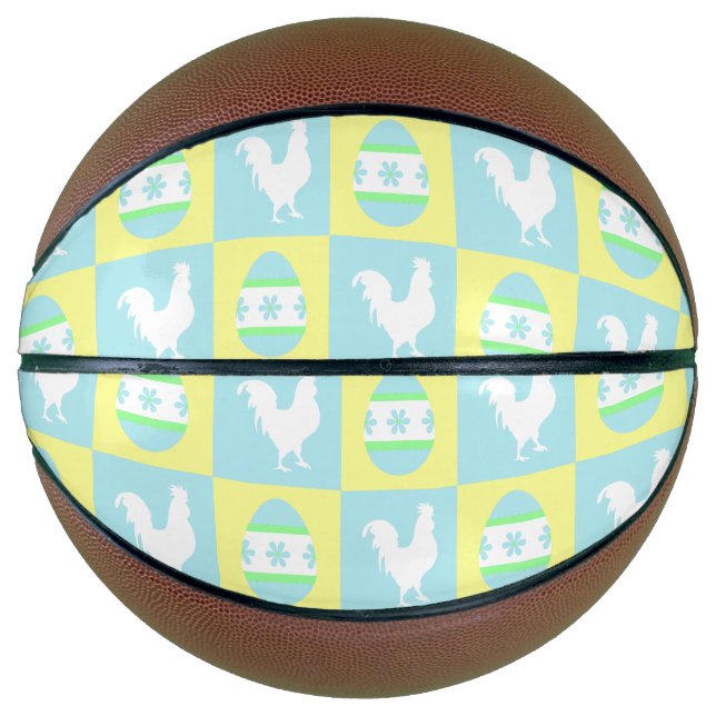 Cool Easter Chequerboard Pattern Rooster Eggs Basketball (Front)
