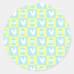 Cool Easter Chequerboard Pattern Rooster Eggs Classic Round Sticker
