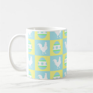 Cool Easter Chequerboard Pattern Rooster Eggs Coffee Mug