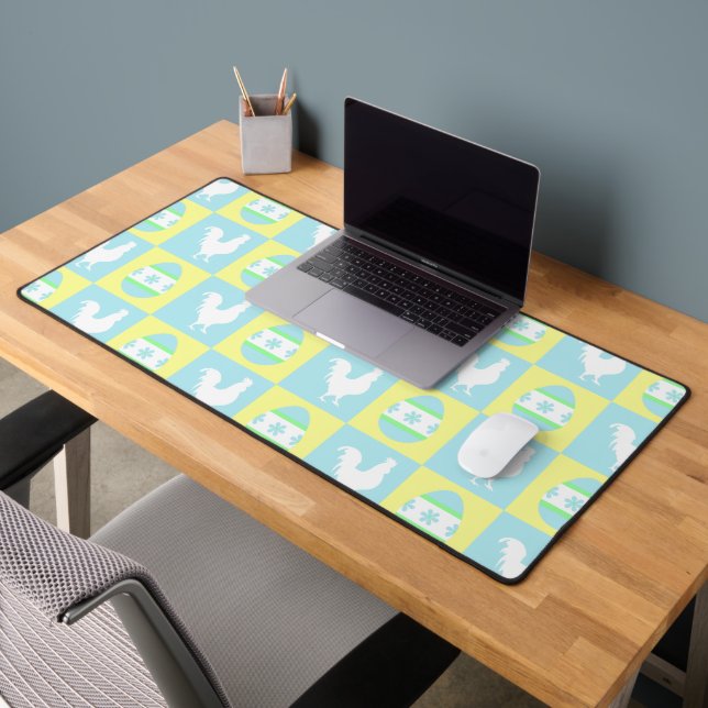 Cool Easter Chequerboard Pattern Rooster Eggs Desk Mat (Office 2)