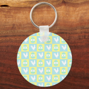 Cool Easter Chequerboard Pattern Rooster Eggs Key Ring
