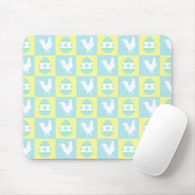 Cool Easter Chequerboard Pattern Rooster Eggs Mouse Mat (With Mouse)