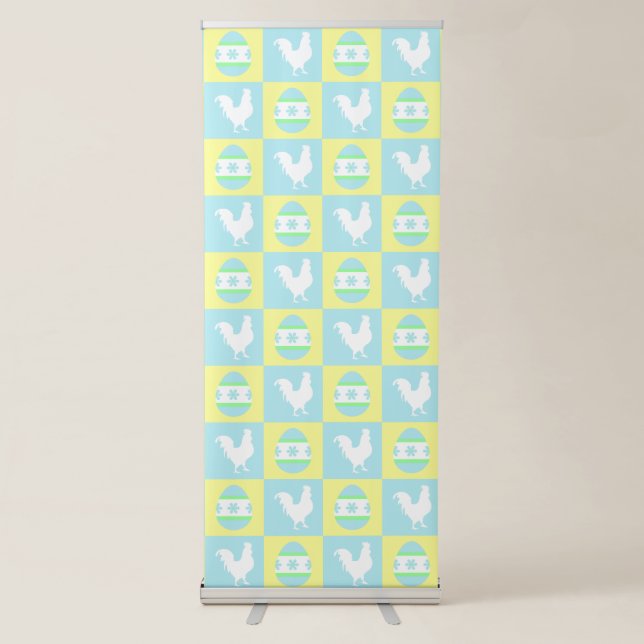Cool Easter Chequerboard Pattern Rooster Eggs Retractable Banner (Front)