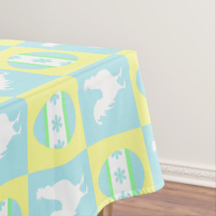 Cool Easter Chequerboard Pattern Rooster Eggs Tablecloth