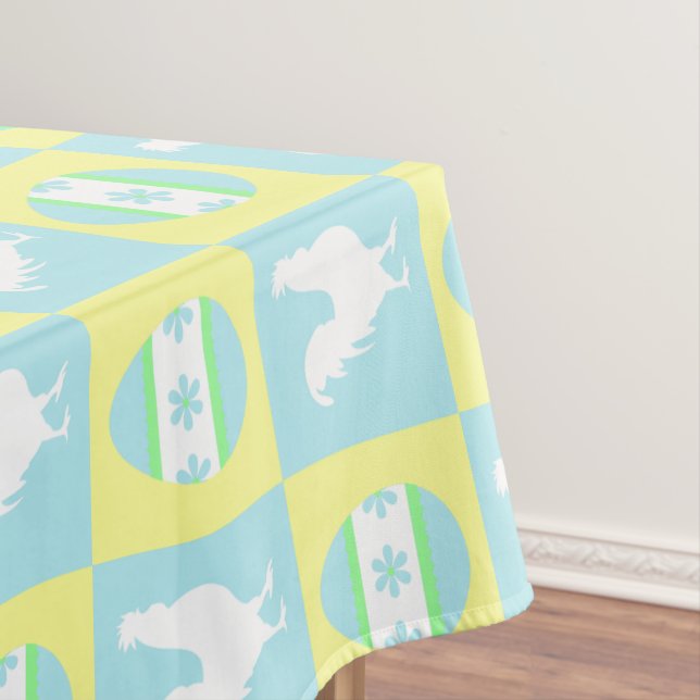 Cool Easter Chequerboard Pattern Rooster Eggs Tablecloth (In Situ)