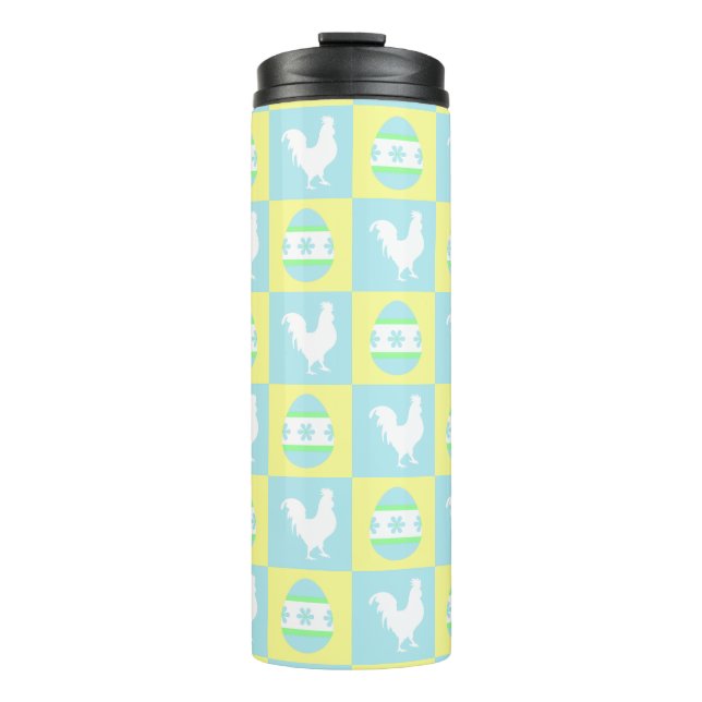 Cool Easter Chequerboard Pattern Rooster Eggs Thermal Tumbler (Front)