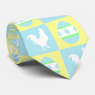 Cool Easter Chequerboard Pattern Rooster Eggs Tie