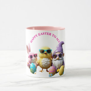 Cool Easter Crew Bunny Chick Gnome Sunglasses Pink Mug