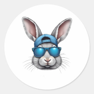 Cool Easter Day Bunny Face With Sungles Men Boys K Classic Round Sticker