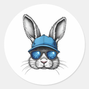 Cool Easter Day Bunny Face With Sungles Men Boys K Classic Round Sticker