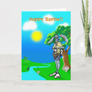 Cool Easter Dude Rabbit with egg basket Holiday Card