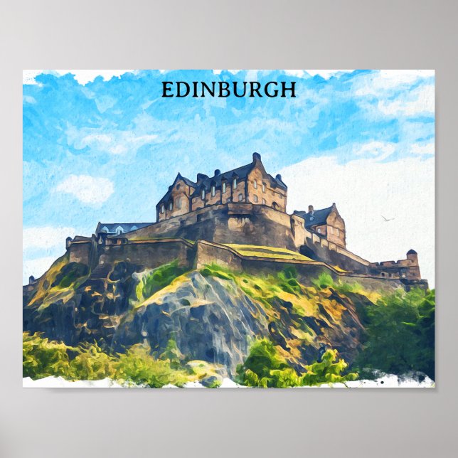 Cool Edinburgh Scotland Castle Painting Poster (Front)