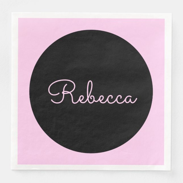Cool Editable Pink Script Retro-Modern Design Napkin (Front)