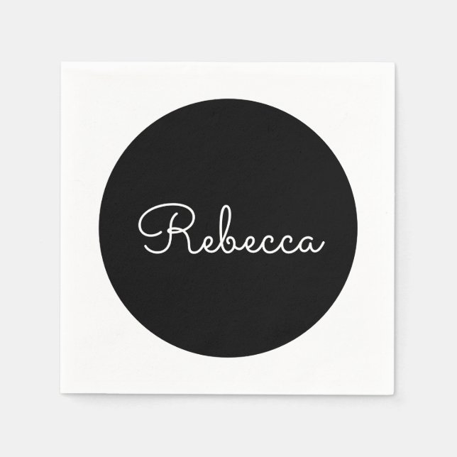 Cool Editable White Script Retro-Modern Design Napkin (Front)