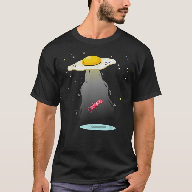 Cool Egg Abducting Bacon Funny UFO Breakfast Food  T-Shirt (Front)