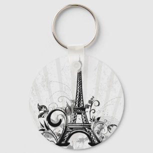 Cool Eiffel Tower swirls dots splatters butterfly Key Ring