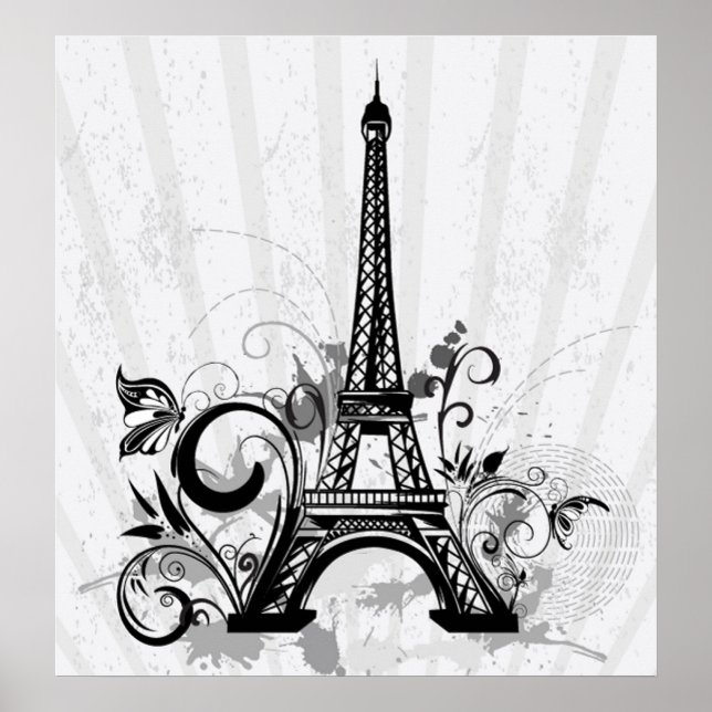 Cool Eiffel Tower swirls dots splatters butterfly Poster (Front)