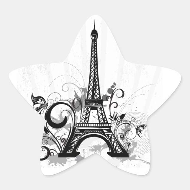 Cool Eiffel Tower swirls dots splatters butterfly Star Sticker (Front)
