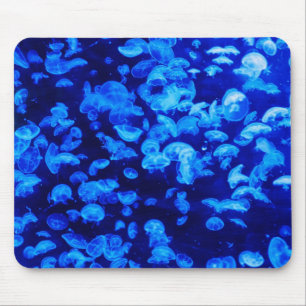 Cool Electric Blue Jellyfish in Deep Blue Sea Mouse Mat