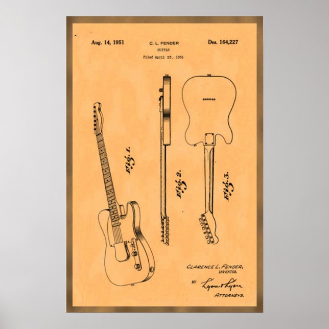Cool Electric Guitar Patent Poster (Front)