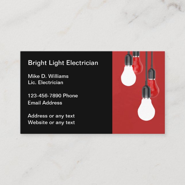 Cool Electrician Editable Business Cards (Front)