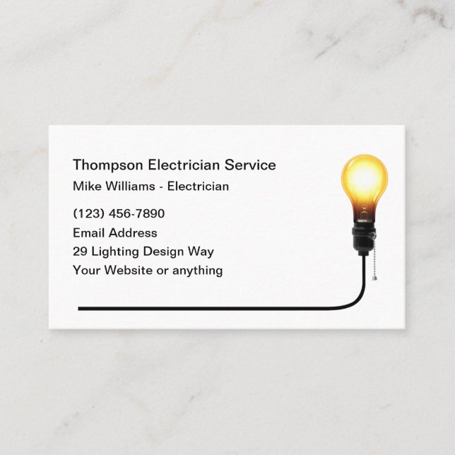 Cool Electrician Editable Business Cards Template (Front)