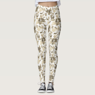 Cool Elegant Beige Deer French Toile  Leggings