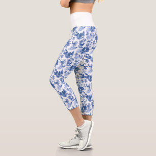 Cool Elegant Blue Deer French Toile Capri Leggings
