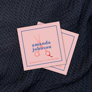 Cool Elegant Blue Rose Scissors Hair Stylist Square Business Card