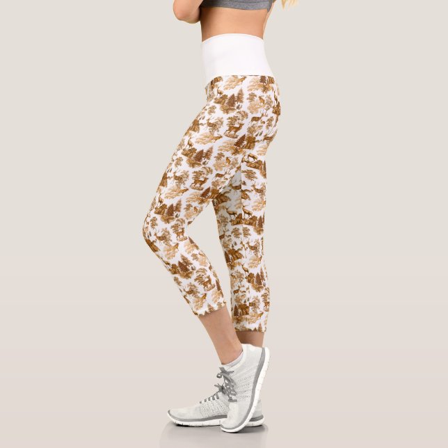 Cool Elegant Brown Deer French Toile Capri Leggings (Left)