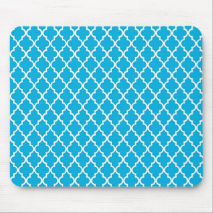 cool, elegant, classic aqua blue quatrefoil mouse mat