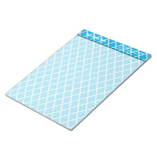 cool, elegant, classic aqua blue quatrefoil notepad