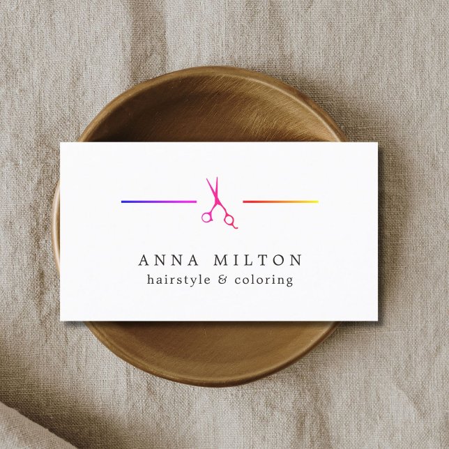Cool Elegant Colourful Scissors Lines Hair Stylist Business Card (Creator Uploaded)