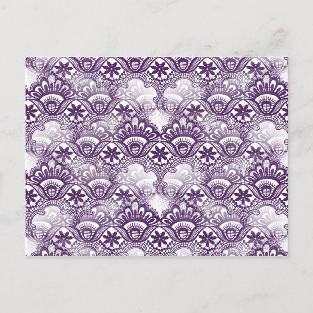Cool Elegant Distressed Purple Lace Damask Pattern Postcard (Front)