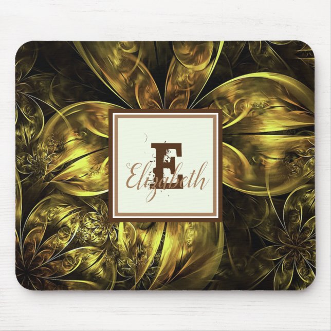 Cool Elegant Gold Floral,Monogram Mouse Mat (Front)