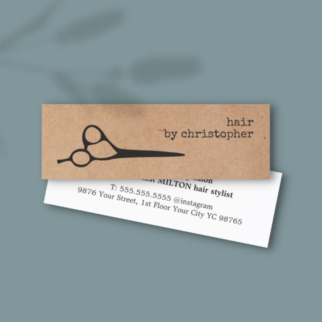 Cool Elegant Kraft Paper Black Scissor Hairstylist Mini Business Card (Creator Uploaded)