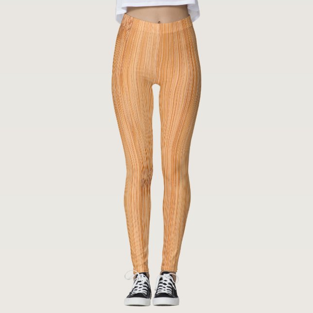 Cool elegant light brown bamboo wood print leggings (Front)