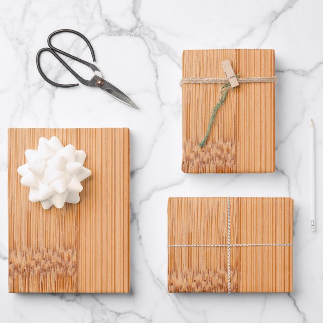 Cool elegant light brown bamboo wood print wrapping paper sheet (Front)