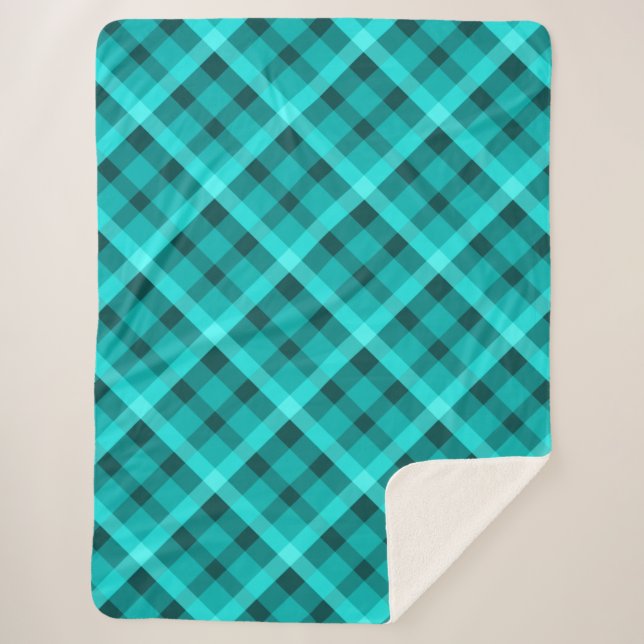 Cool Elegant Turquoise Plaid Large Sherpa Blanket (Front)