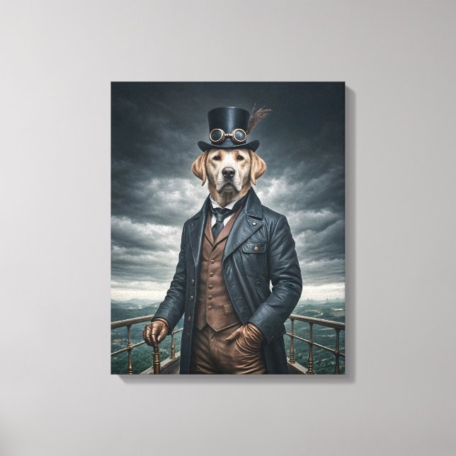 Cool Elegant Victorian Steampunk Labrador Dog Art Canvas Print (Front)