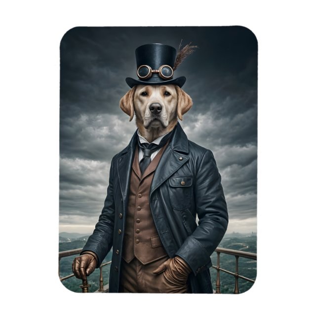 Cool Elegant Victorian Steampunk Labrador Dog Art Magnet (Vertical)