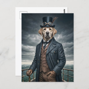 Cool Elegant Victorian Steampunk Labrador Dog Art Postcard