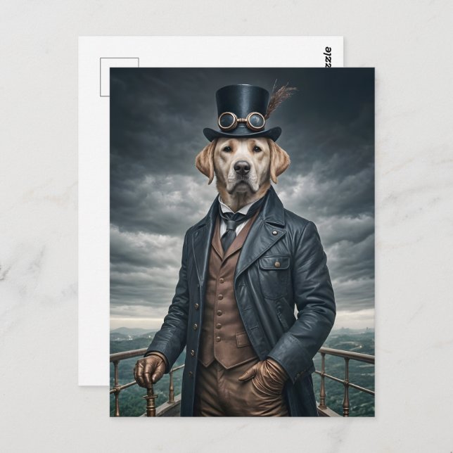 Cool Elegant Victorian Steampunk Labrador Dog Art Postcard (Front/Back)
