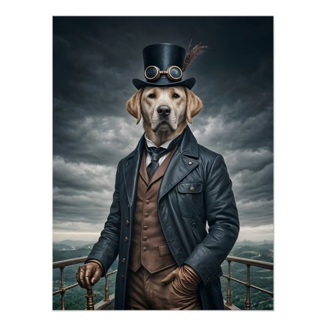 Cool Elegant Victorian Steampunk Labrador Dog Art Poster (Front)