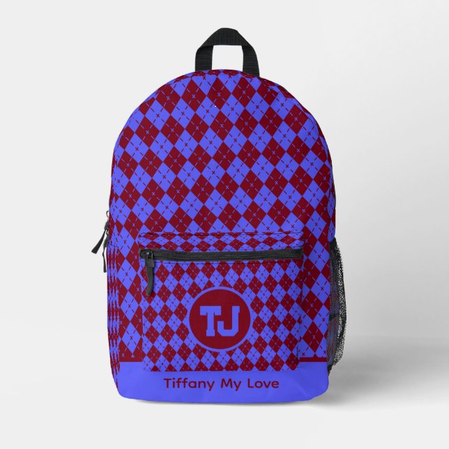 Cool Elementary Student Monogrammed Personalised S Printed Backpack (Front)