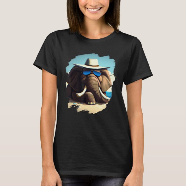 Cool Elephant Wearing Sunglasses Chilling on Beach T-Shirt (Front)